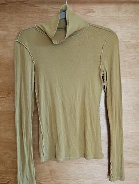 Free People Olive Green Ribbed Turtleneck Long Sleeve